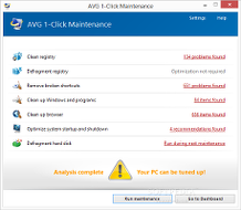 Showing the AVG PC Tuneup One-Click Maintenance scab results for the One-Click Maintenance panel